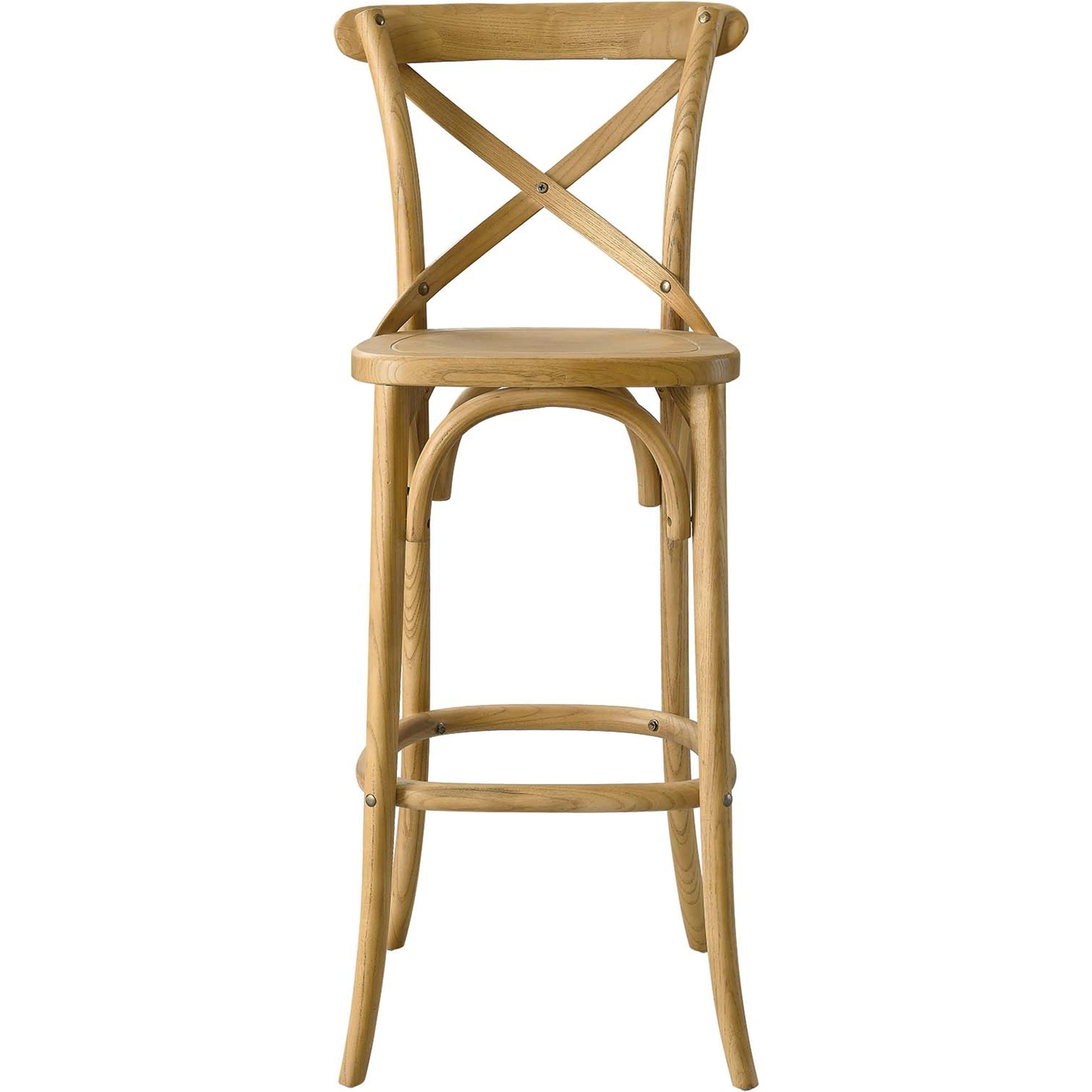Easton Bar Stool by Evans & Londeen. Made from seat board is chinese elm wood, white foot pins in a transitional style.