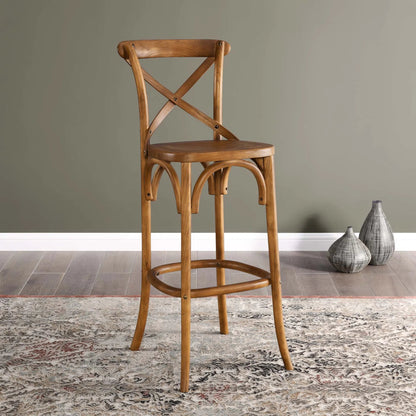 Easton Bar Stool by Evans & Londeen. Made from seat board is chinese elm wood, white foot pins in a transitional style.