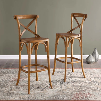 Easton Bar Stool by Evans & Londeen. Made from seat board is chinese elm wood, white foot pins in a transitional style.