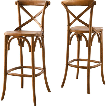 Easton Bar Stool by Evans & Londeen. Made from seat board is chinese elm wood, white foot pins in a transitional style.