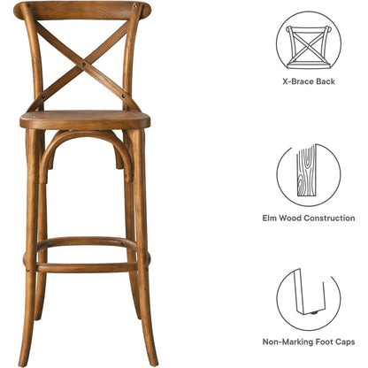 Easton Bar Stool by Evans & Londeen. Made from seat board is chinese elm wood, white foot pins in a transitional style.