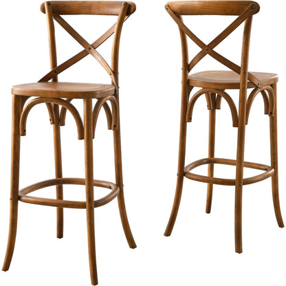 Easton Bar Stool by Evans & Londeen. Made from seat board is chinese elm wood, white foot pins in a transitional style.