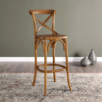 Easton Bar Stool by Evans & Londeen. Made from seat board is chinese elm wood, white foot pins in a transitional style.