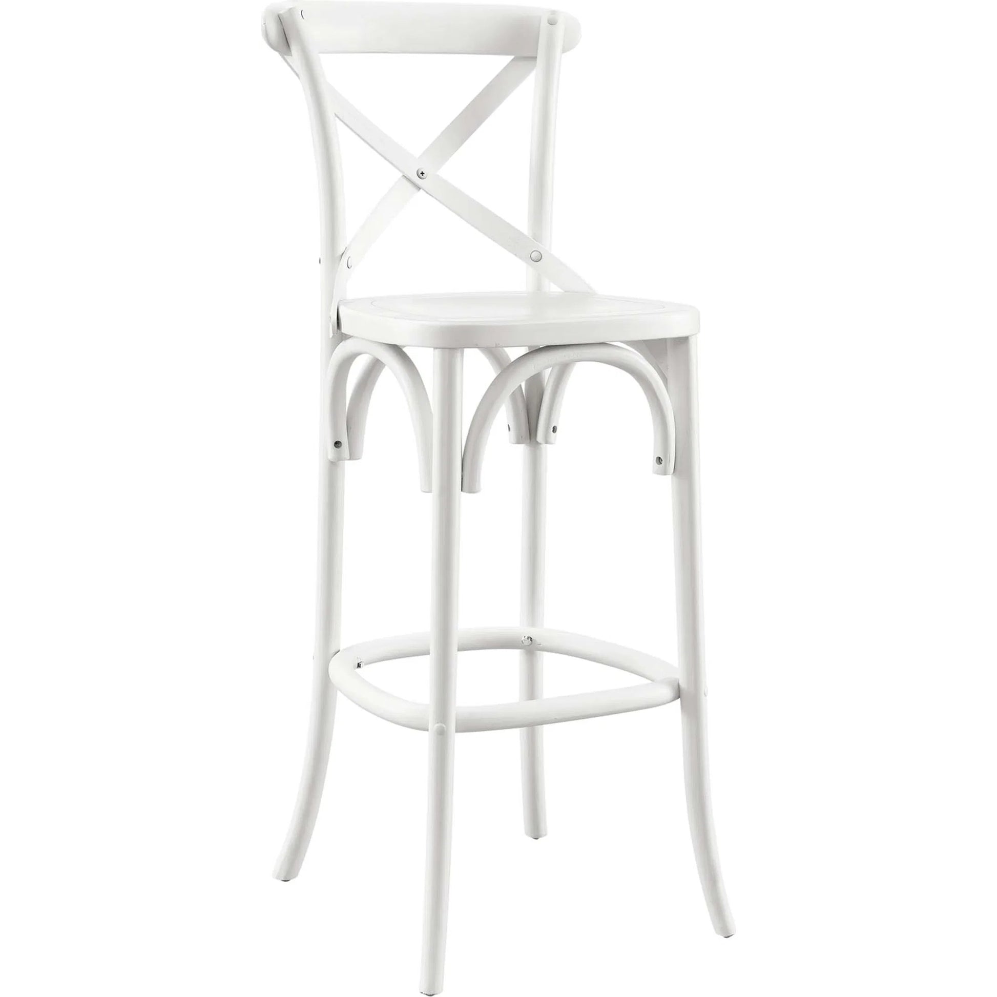 Easton Bar Stool by Evans & Londeen. Made from seat board is chinese elm wood, white foot pins in a transitional style.