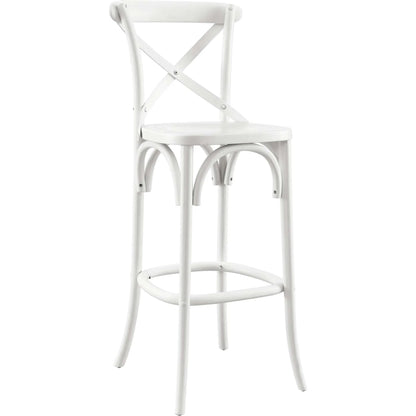 Easton Bar Stool by Evans & Londeen. Made from seat board is chinese elm wood, white foot pins in a transitional style.