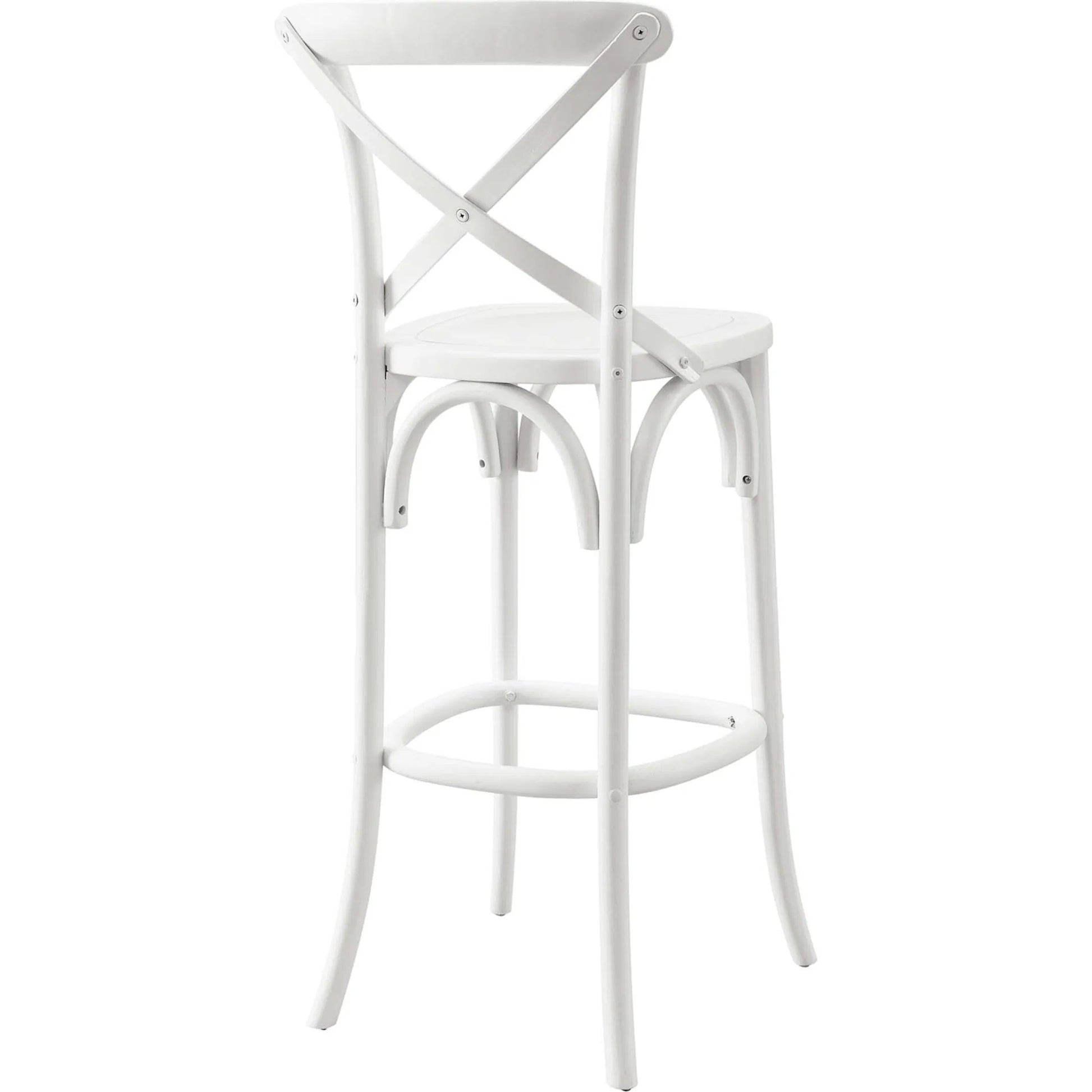Easton Bar Stool by Evans & Londeen. Made from seat board is chinese elm wood, white foot pins in a transitional style.