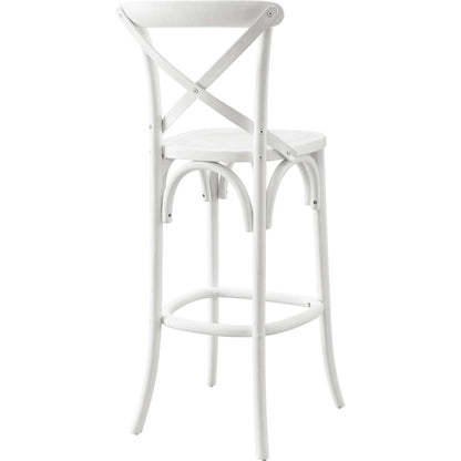Easton Bar Stool by Evans & Londeen. Made from seat board is chinese elm wood, white foot pins in a transitional style.