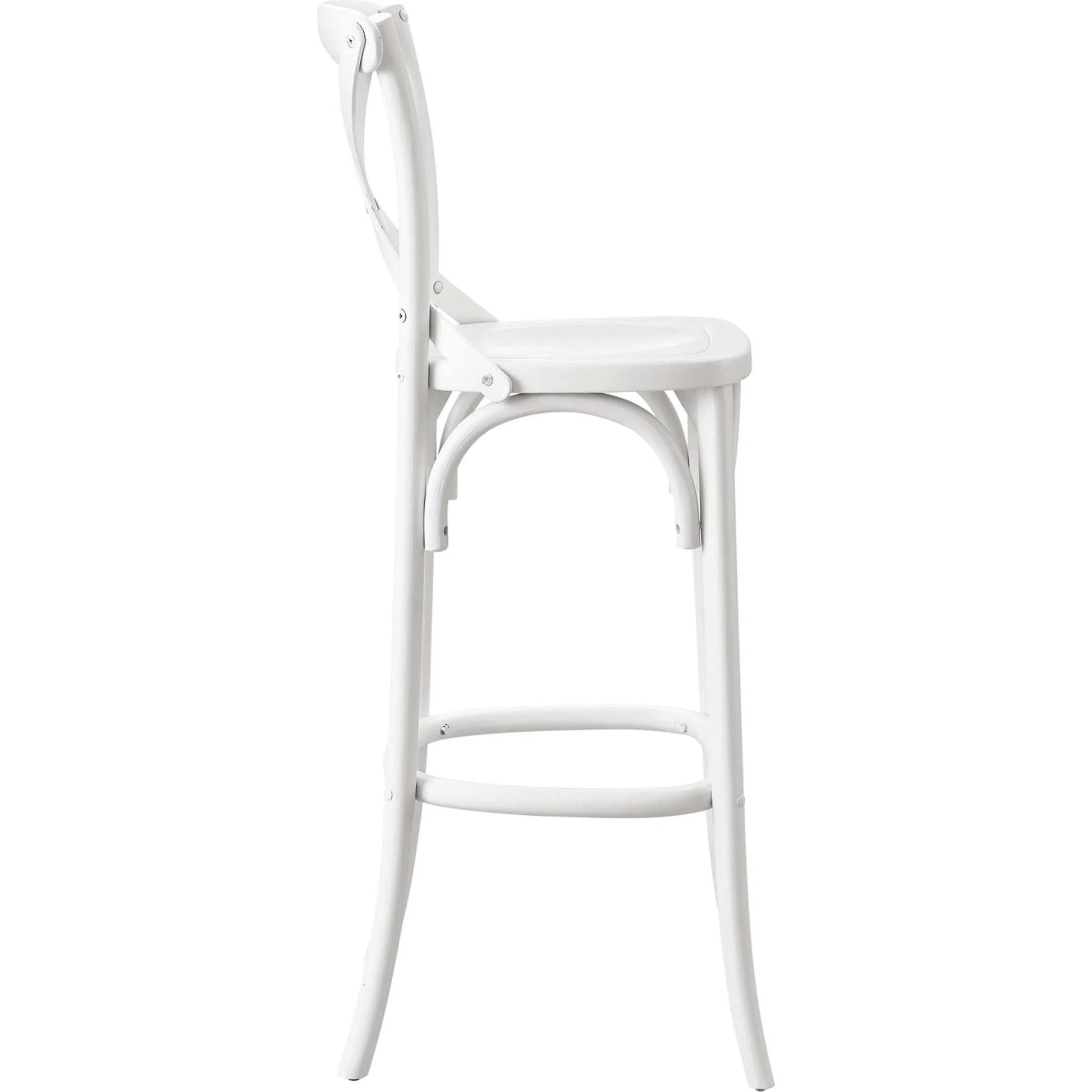Easton Bar Stool by Evans & Londeen. Made from seat board is chinese elm wood, white foot pins in a transitional style.