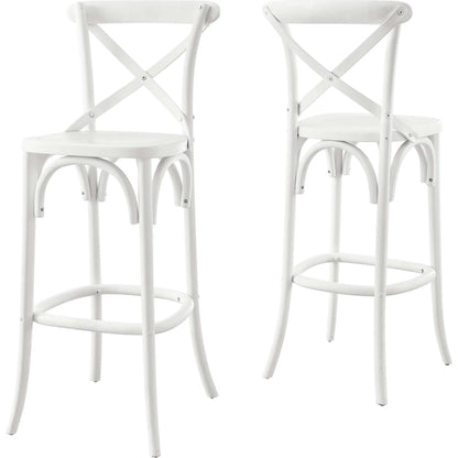 Easton Bar Stool by Evans & Londeen. Made from seat board is chinese elm wood, white foot pins in a transitional style.