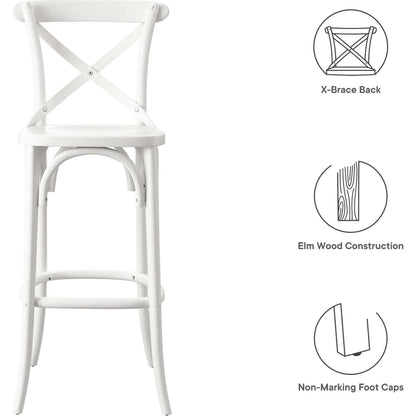 Easton Bar Stool by Evans & Londeen. Made from seat board is chinese elm wood, white foot pins in a transitional style.