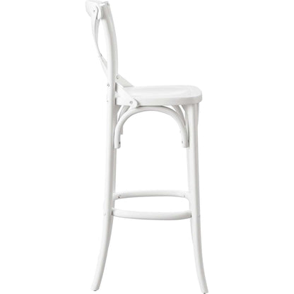 Easton Bar Stool by Evans & Londeen. Made from seat board is chinese elm wood, white foot pins in a transitional style.