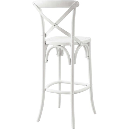 Easton Bar Stool by Evans & Londeen. Made from seat board is chinese elm wood, white foot pins in a transitional style.