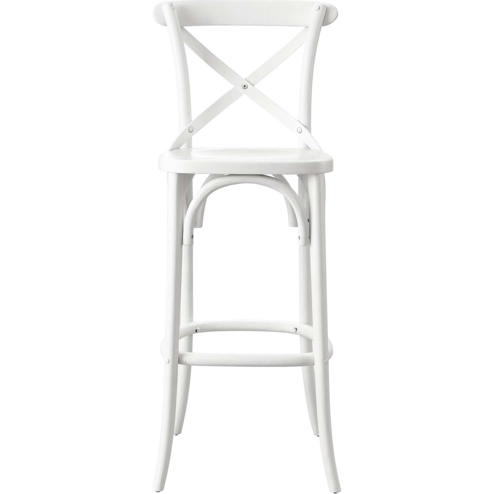 Easton Bar Stool by Evans & Londeen. Made from seat board is chinese elm wood, white foot pins in a transitional style.