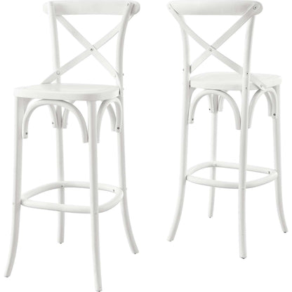 Easton Bar Stool by Evans & Londeen. Made from seat board is chinese elm wood, white foot pins in a transitional style.