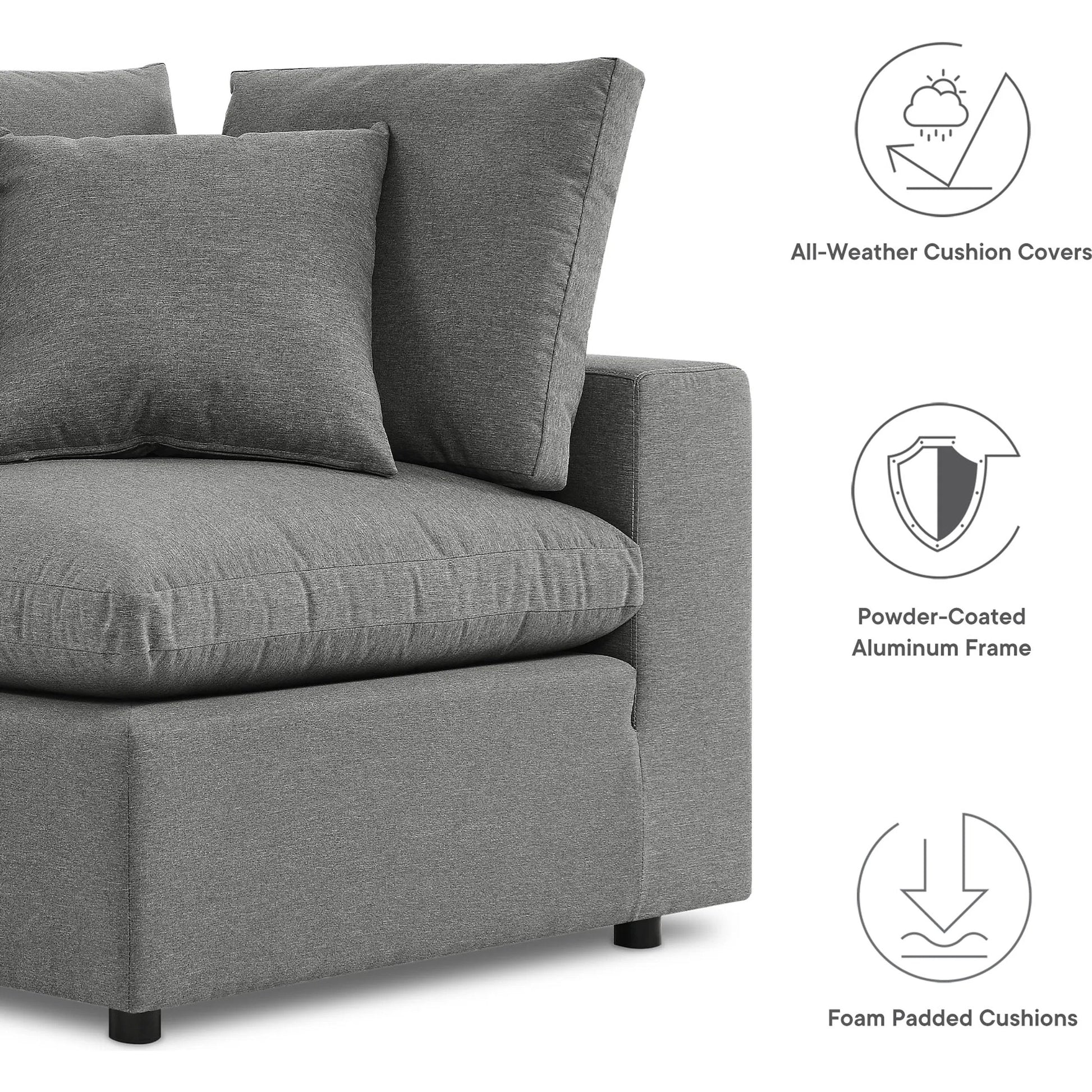 Wheatland 5-Piece Sectional Sofa by Evans & Londeen in charcoal. Made from seat cushion: foam density 34kg, m3, spray bonded cotton, non-woven fabric cover, doll cotton, aluminium frame, aluminum tube in a modern style.