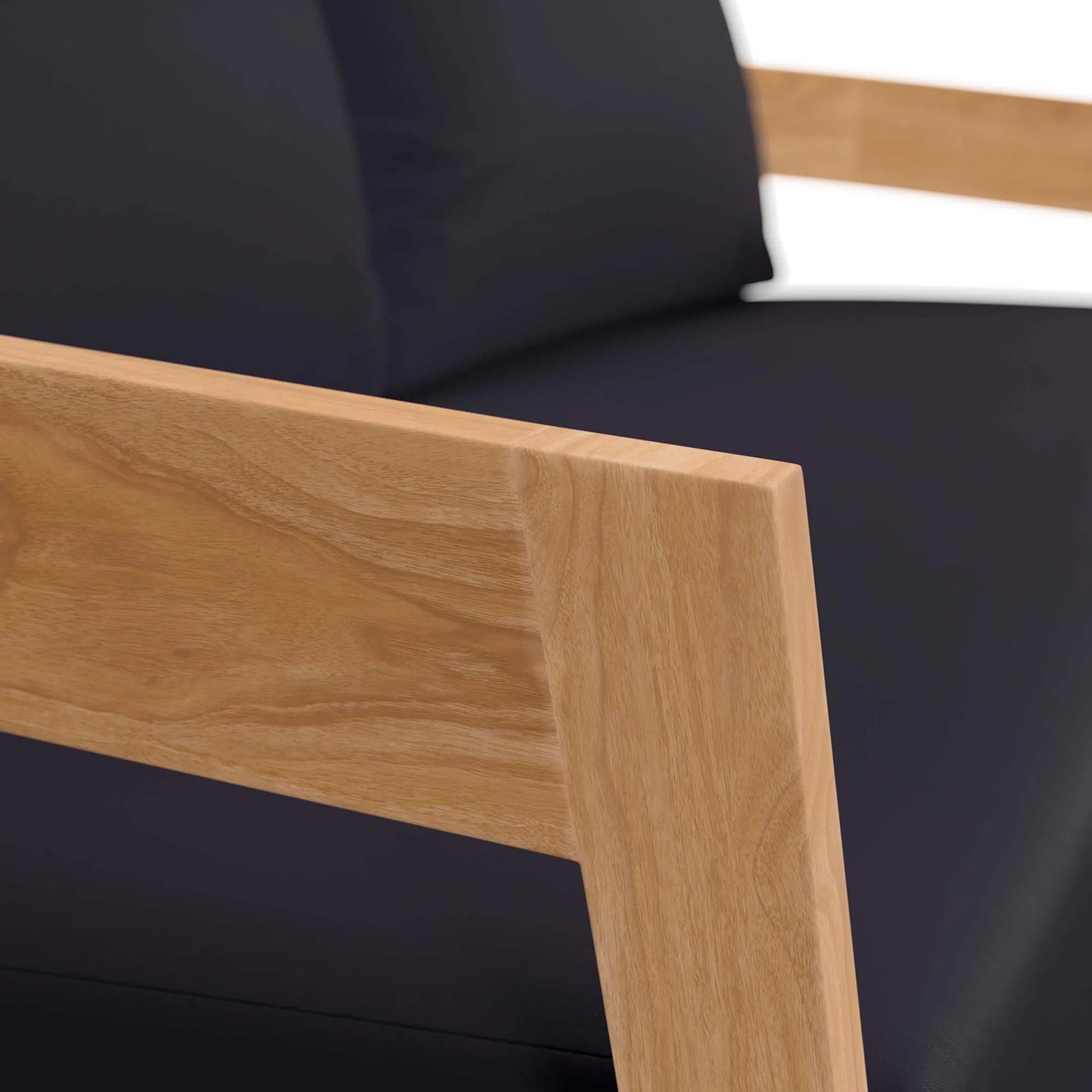 Hazelton Teak Wood Loveseat by Evans & Londeen. Made from teak wood, polyester, mesh sling, plastic tack glides, stainless steel in a modern style.