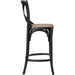 Easton Counter Stool by Evans & Londeen. Made from seat board: edge chinese elm wood, middle p2 plywood, top rattan, white foot pins in a transitional style.