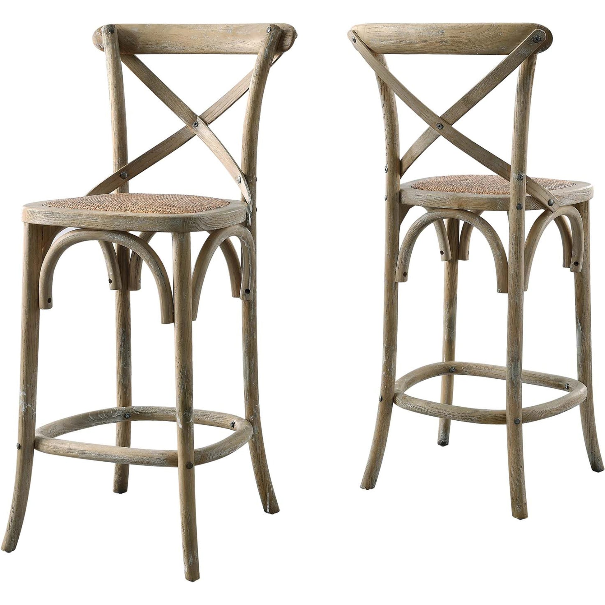 Easton Counter Stool by Evans & Londeen. Made from seat board: edge chinese elm wood, middle p2 plywood, top rattan, white foot pins in a transitional style.