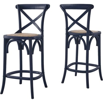 Easton Counter Stool by Evans & Londeen. Made from seat board: edge chinese elm wood, middle p2 plywood, top rattan, white foot pins in a transitional style.