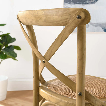 Easton Counter Stool by Evans & Londeen. Made from seat board: edge chinese elm wood, middle p2 plywood, top rattan, white foot pins in a transitional style.