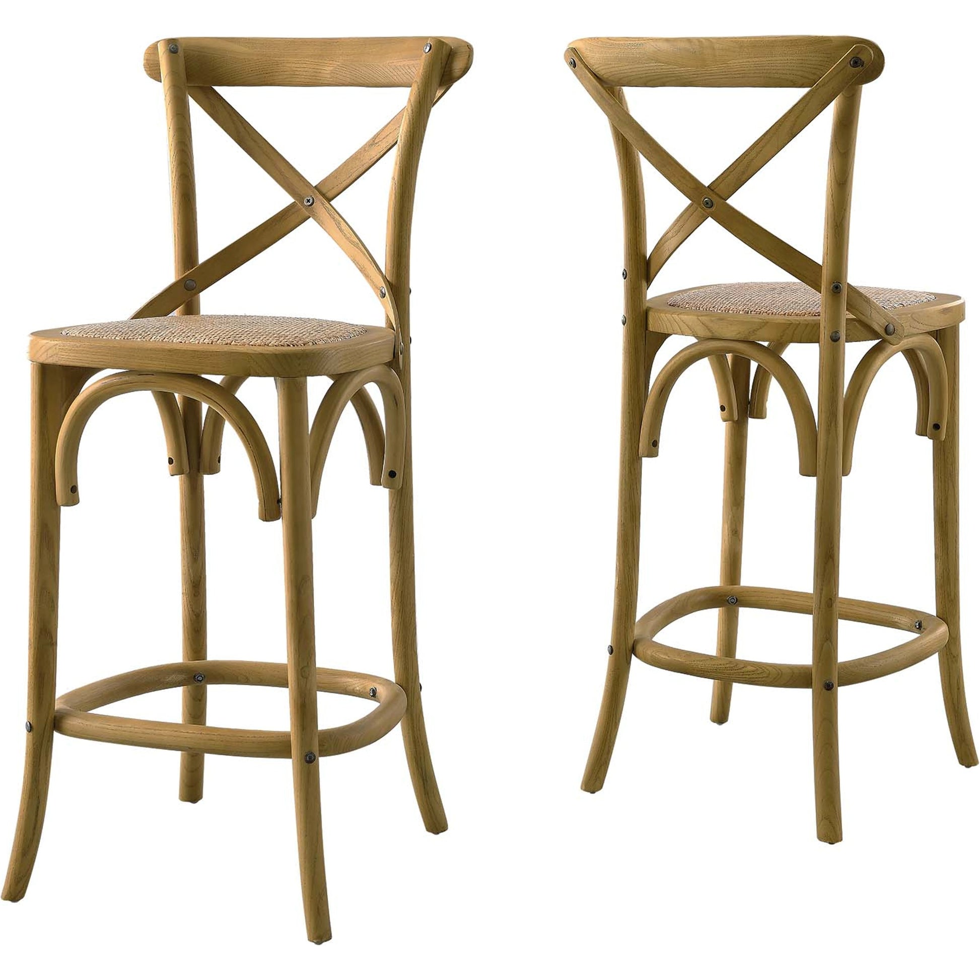 Easton Counter Stool by Evans & Londeen. Made from seat board: edge chinese elm wood, middle p2 plywood, top rattan, white foot pins in a transitional style.