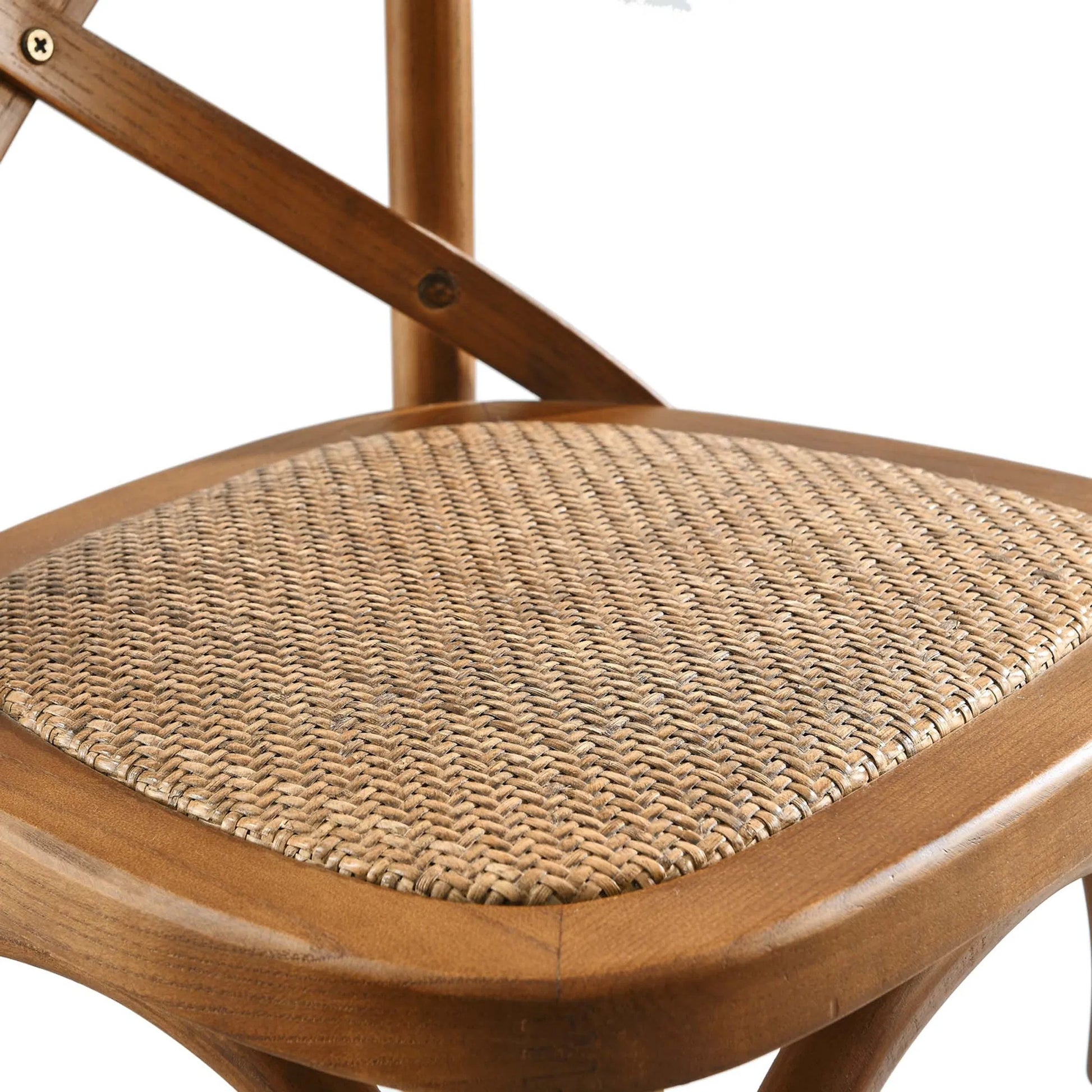 Easton Counter Stool by Evans & Londeen. Made from seat board: edge chinese elm wood, middle p2 plywood, top rattan, white foot pins in a transitional style.