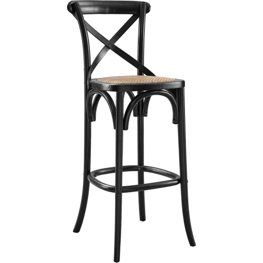 001 SI-2002565 | Primary Silo | Easton Bar Stool by Evans & Londeen. Made from edge chinese elm wood, middle p2 plywood, top rattan, white foot pins in a cottage & farmhouse style.
