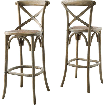 Easton Bar Stool by Evans & Londeen. Made from edge chinese elm wood, middle p2 plywood, top rattan, white foot pins in a cottage & farmhouse style.