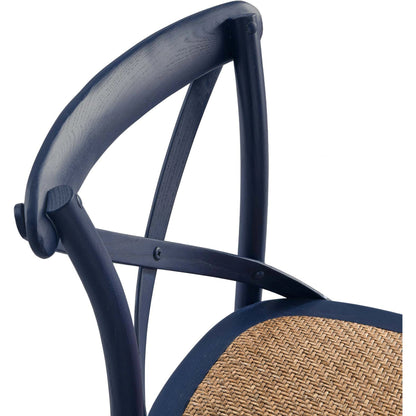 Easton Bar Stool by Evans & Londeen. Made from edge chinese elm wood, middle p2 plywood, top rattan, white foot pins in a cottage & farmhouse style.