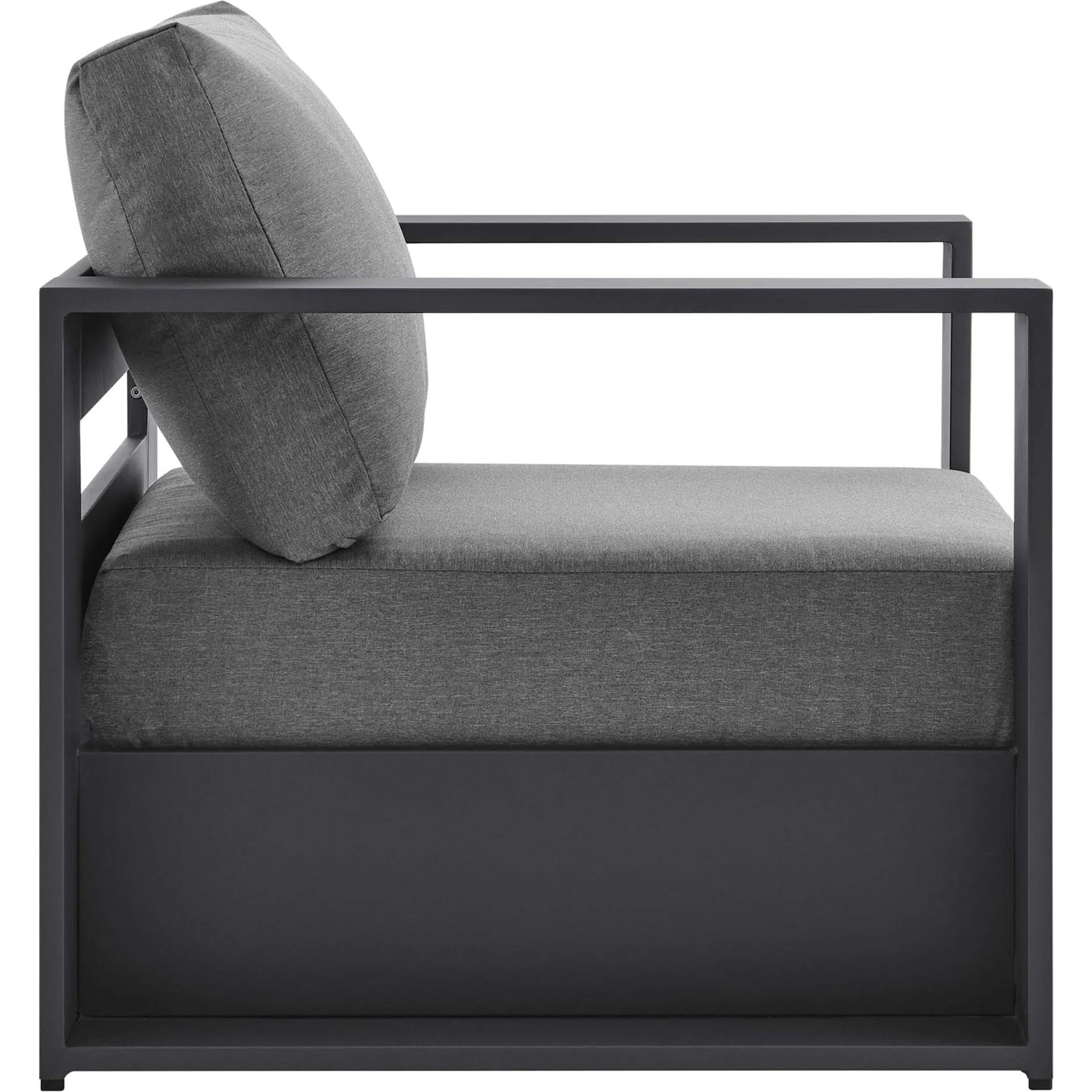 Conejos Powder-Coated Aluminum Armchair by Evans & Londeen. Made from seat cushion: foam density, weimas grey fabric, aluminum white powder coated in a modern style.