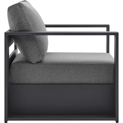 Conejos Powder-Coated Aluminum Armchair by Evans & Londeen. Made from seat cushion: foam density, weimas grey fabric, aluminum white powder coated in a modern style.