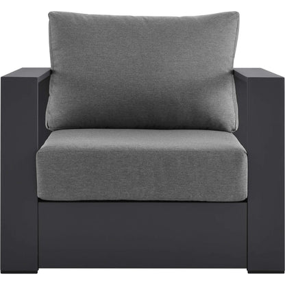 Conejos Powder-Coated Aluminum Armchair by Evans & Londeen. Made from seat cushion: foam density, weimas grey fabric, aluminum white powder coated in a modern style.