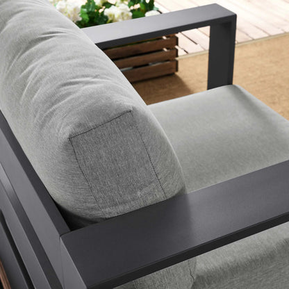 Conejos Powder-Coated Aluminum Armchair by Evans & Londeen. Made from seat cushion: foam density, weimas grey fabric, aluminum white powder coated in a modern style.