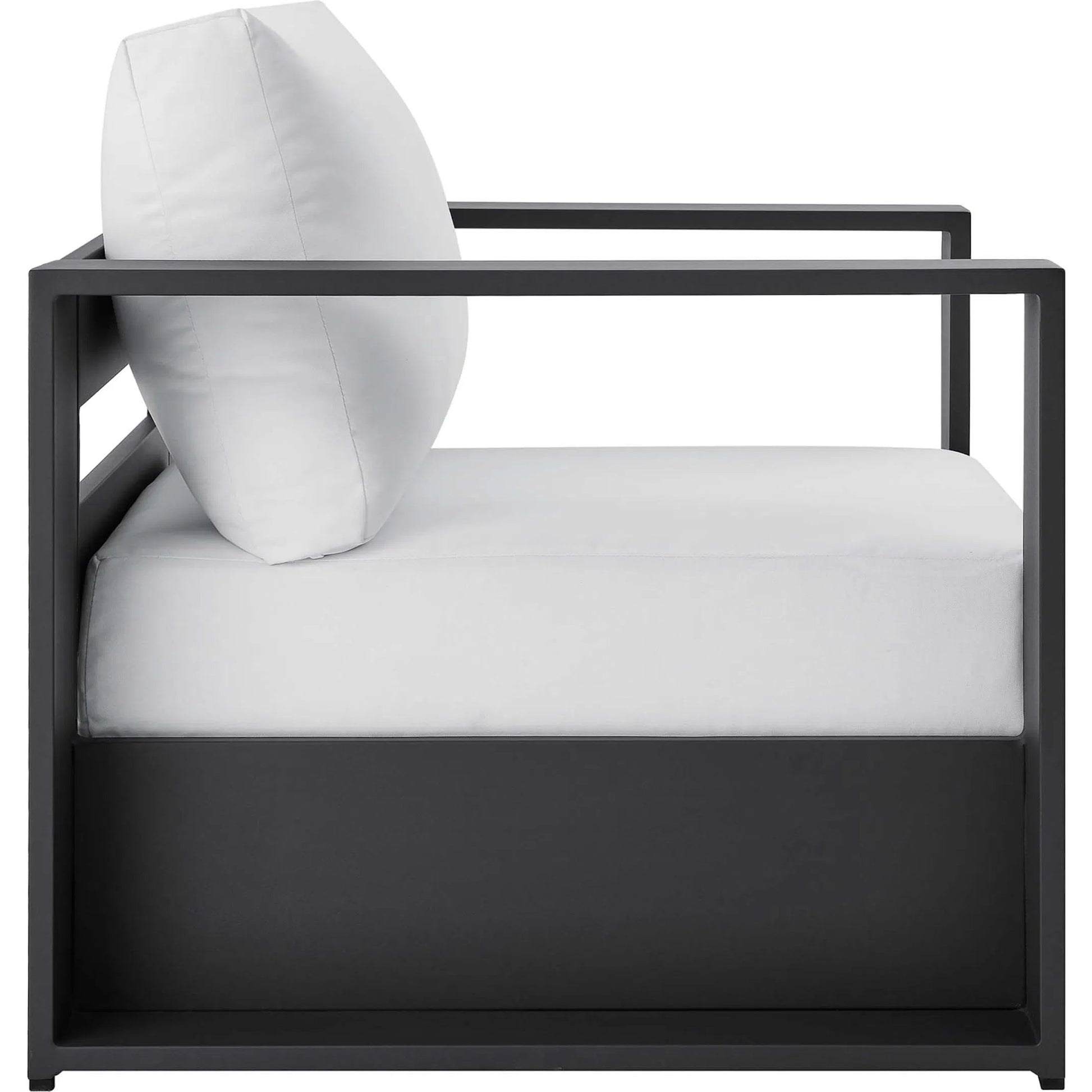 Conejos Powder-Coated Aluminum Armchair by Evans & Londeen. Made from seat cushion: foam density, weimas grey fabric, aluminum white powder coated in a modern style.