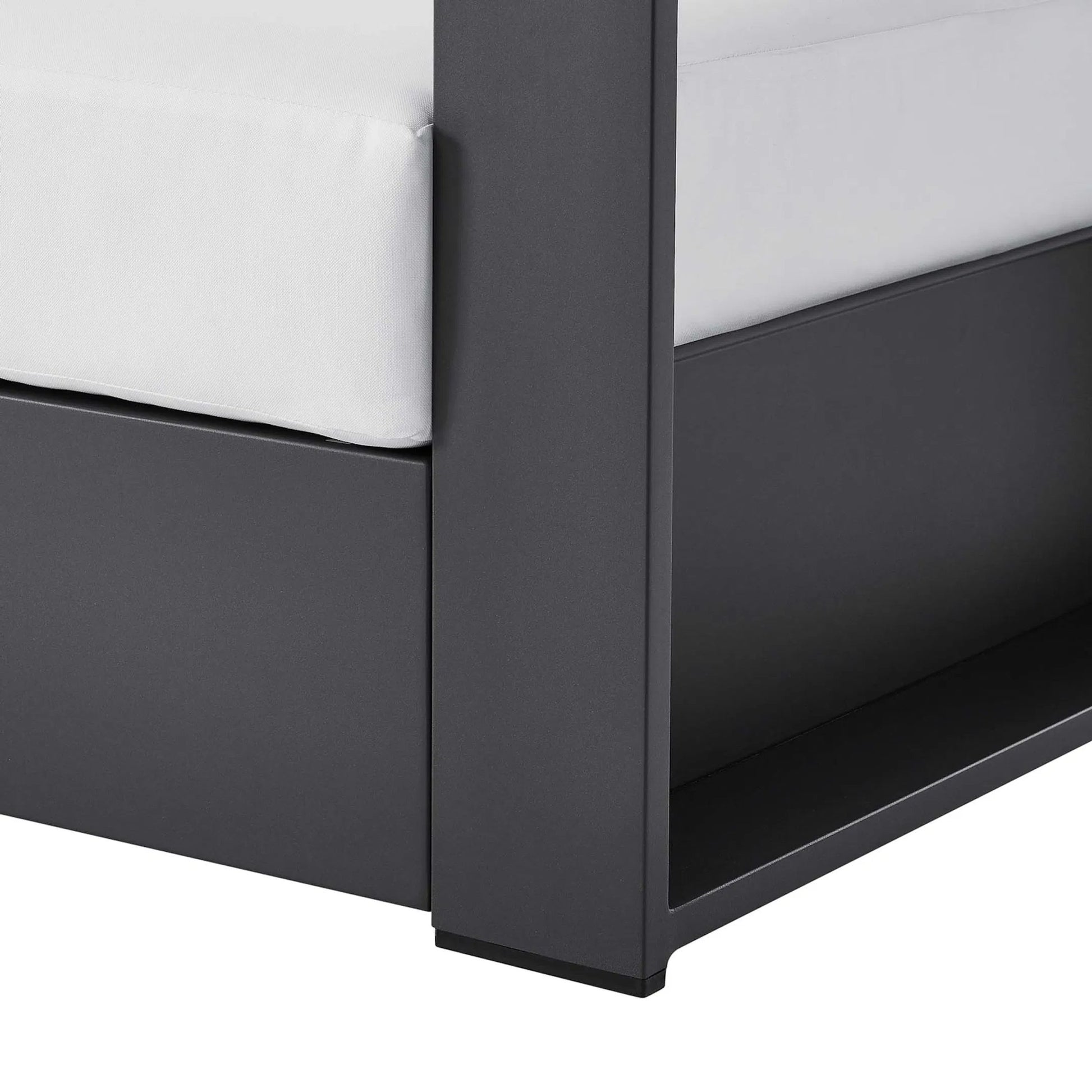 Conejos Powder-Coated Aluminum Armchair by Evans & Londeen. Made from seat cushion: foam density, weimas grey fabric, aluminum white powder coated in a modern style.