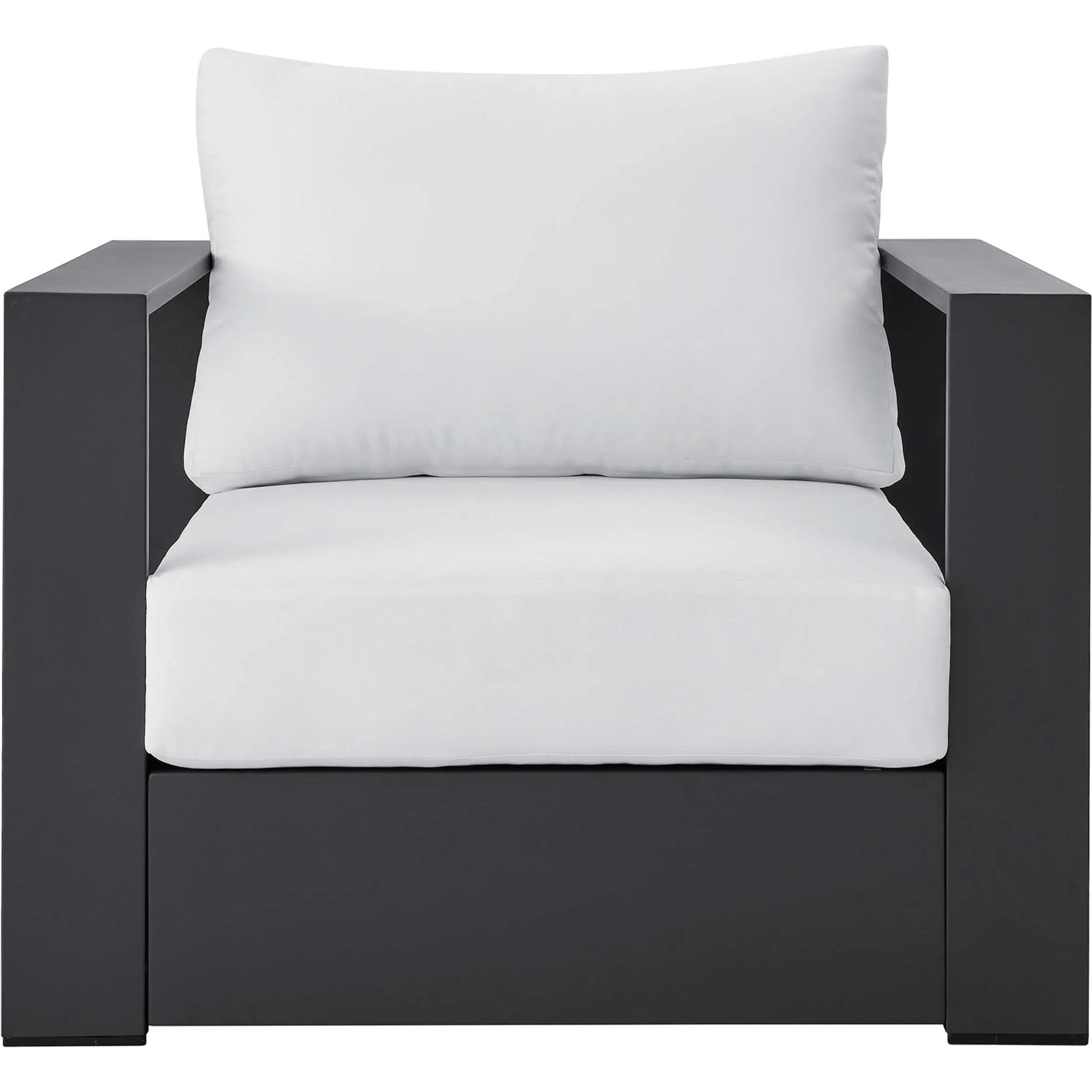 Conejos Powder-Coated Aluminum Armchair by Evans & Londeen. Made from seat cushion: foam density, weimas grey fabric, aluminum white powder coated in a modern style.