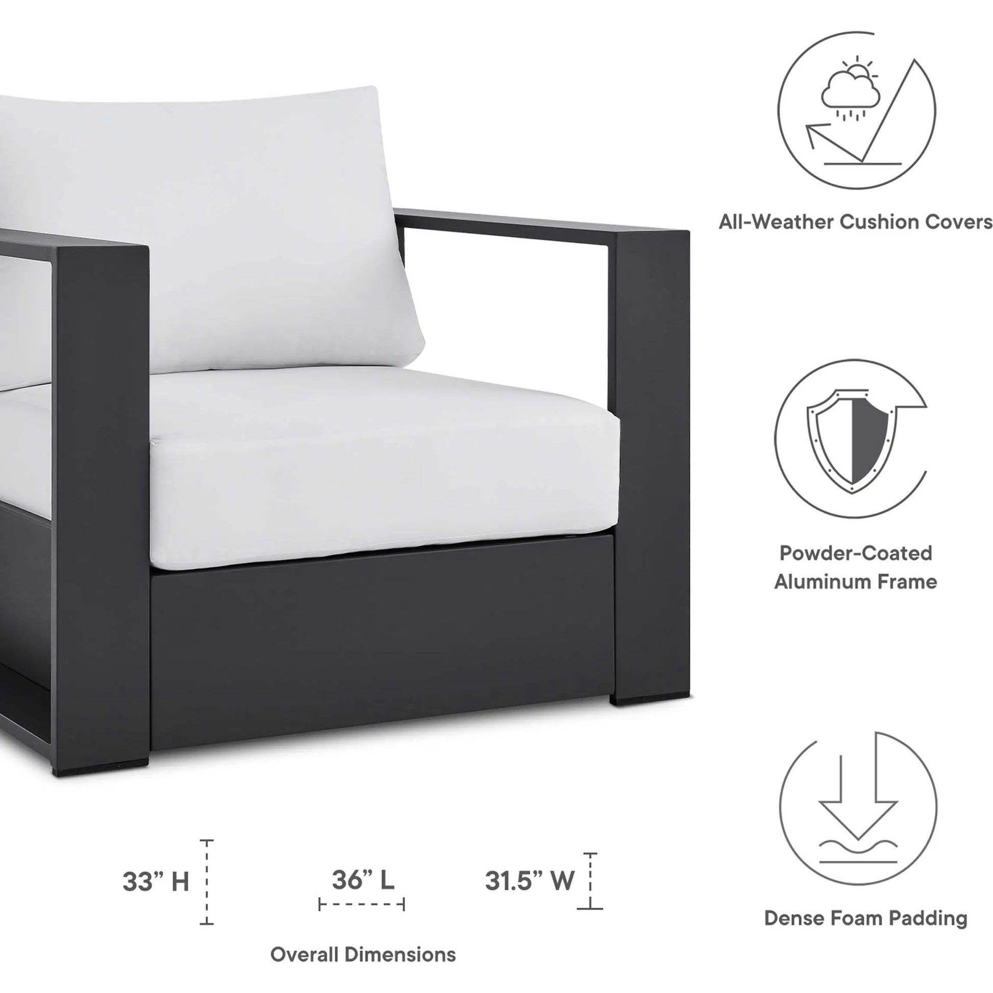 Conejos Powder-Coated Aluminum Armchair by Evans & Londeen. Made from seat cushion: foam density, weimas grey fabric, aluminum white powder coated in a modern style.