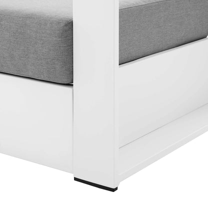 Conejos Powder-Coated Aluminum Armchair by Evans & Londeen. Made from seat cushion: foam density, weimas grey fabric, aluminum white powder coated in a modern style.