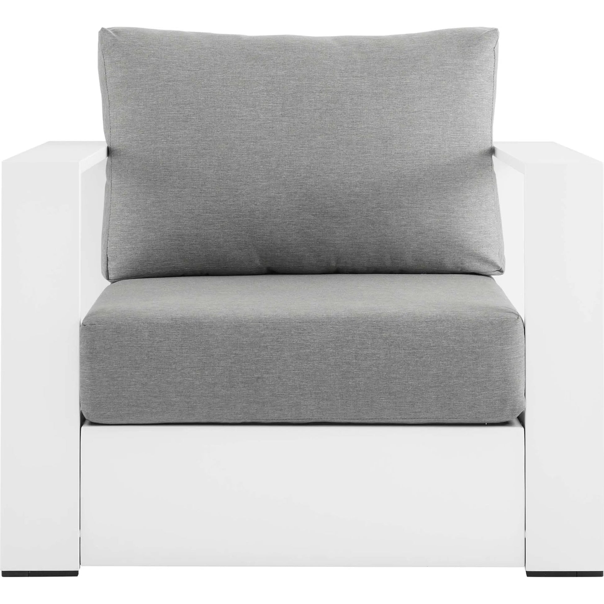 Conejos Powder-Coated Aluminum Armchair by Evans & Londeen. Made from seat cushion: foam density, weimas grey fabric, aluminum white powder coated in a modern style.