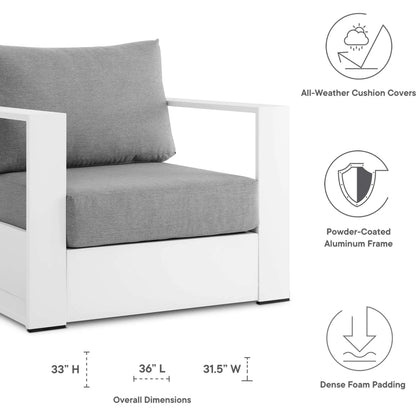 Conejos Powder-Coated Aluminum Armchair by Evans & Londeen. Made from seat cushion: foam density, weimas grey fabric, aluminum white powder coated in a modern style.