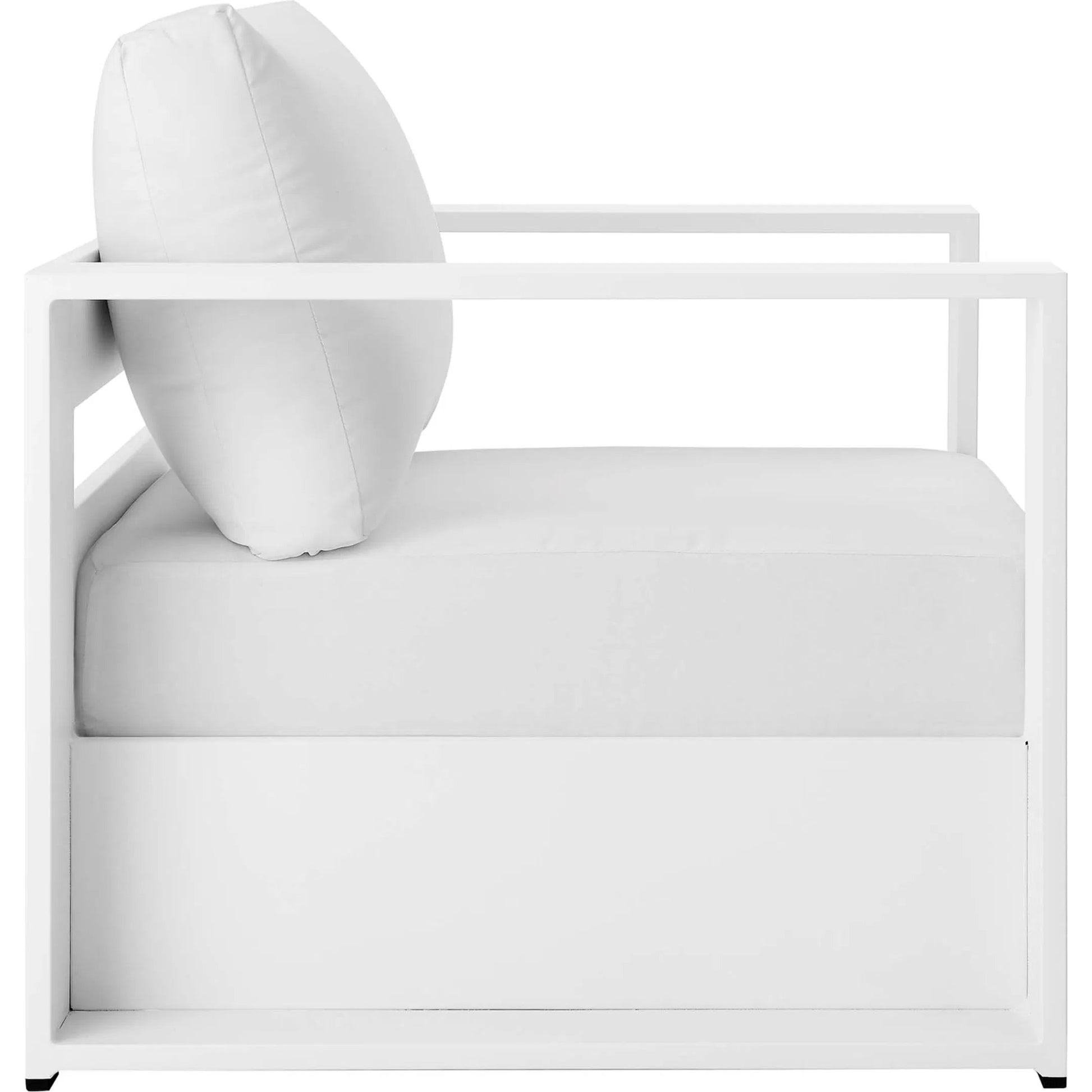 Conejos Powder-Coated Aluminum Armchair by Evans & Londeen. Made from seat cushion: foam density, weimas grey fabric, aluminum white powder coated in a modern style.