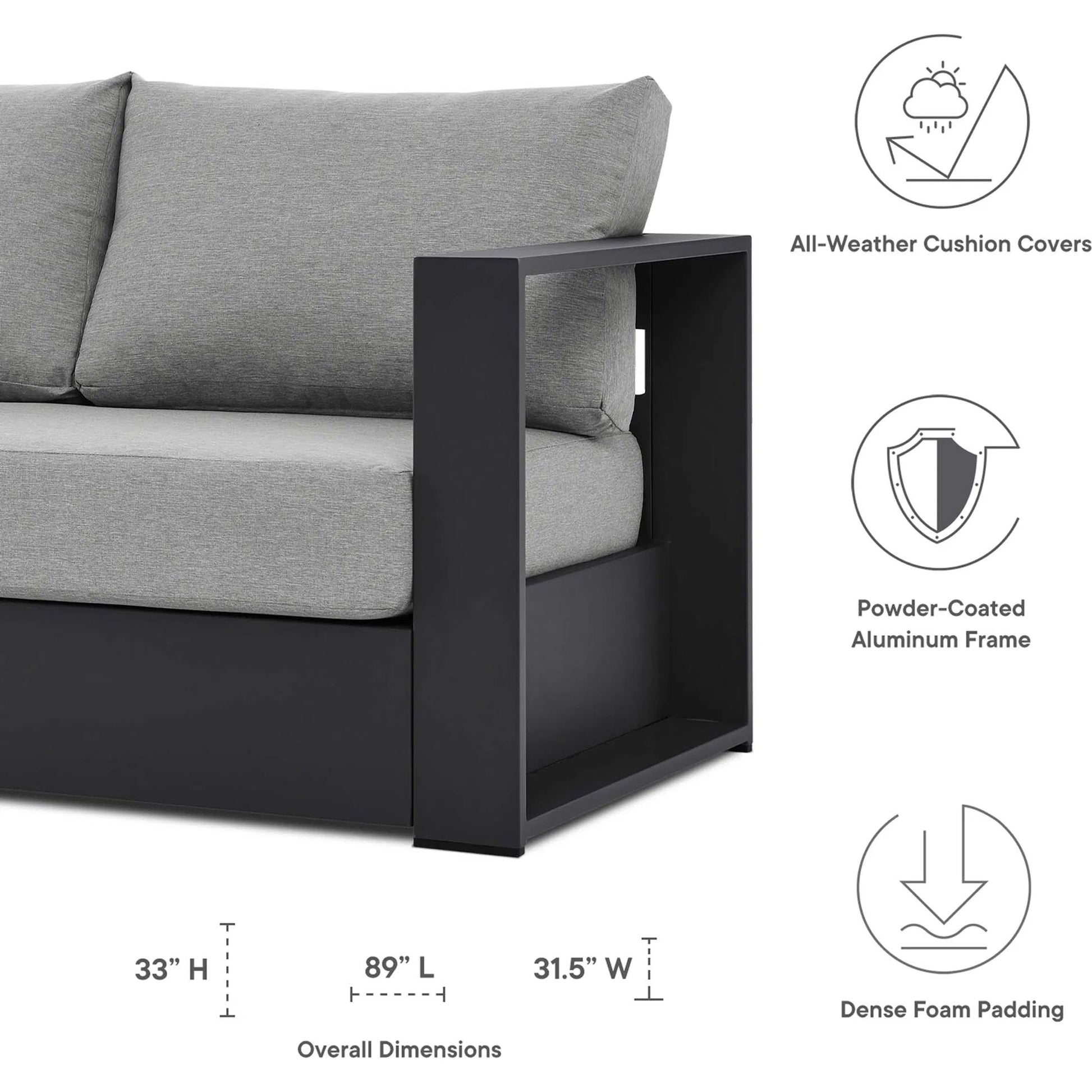 Conejos Powder-Coated Aluminum Sofa by Evans & Londeen. Made from seat cushion: foam density 30kgs, m3, seat front is covered by 20mmt spraying bonded wadding in a modern style.
