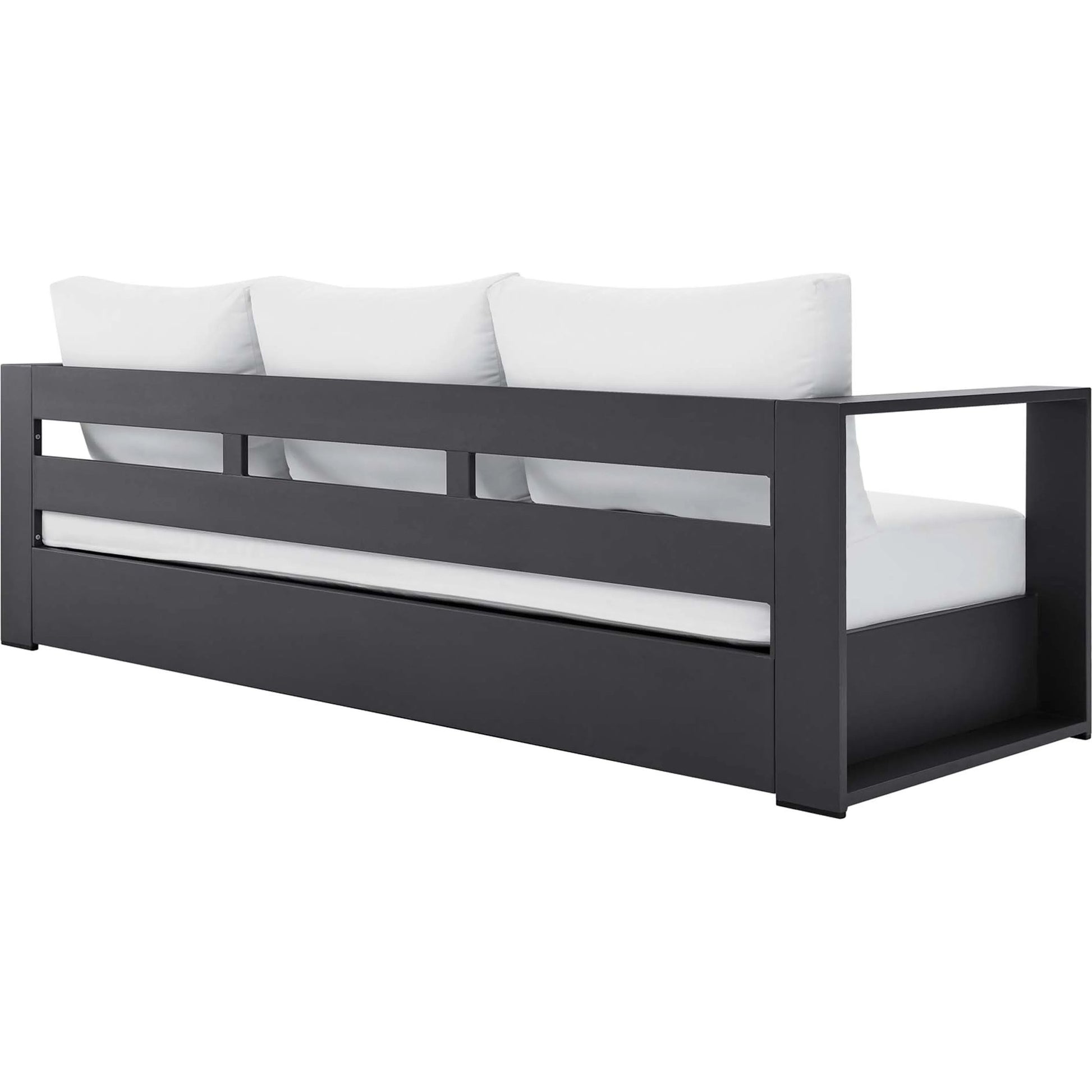 Conejos Powder-Coated Aluminum Sofa by Evans & Londeen. Made from seat cushion: foam density 30kgs, m3, seat front is covered by 20mmt spraying bonded wadding in a modern style.