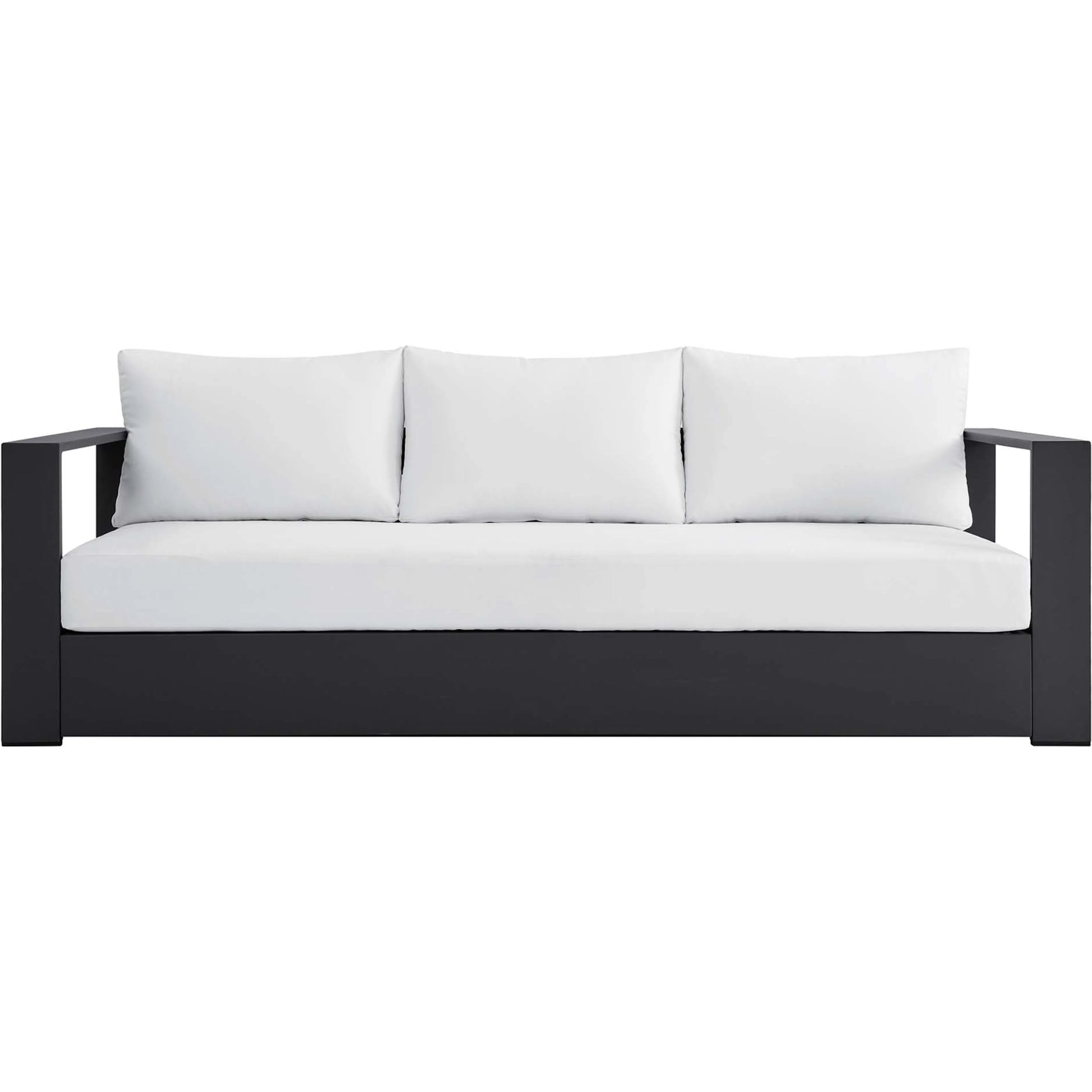 Conejos Powder-Coated Aluminum Sofa by Evans & Londeen. Made from seat cushion: foam density 30kgs, m3, seat front is covered by 20mmt spraying bonded wadding in a modern style.