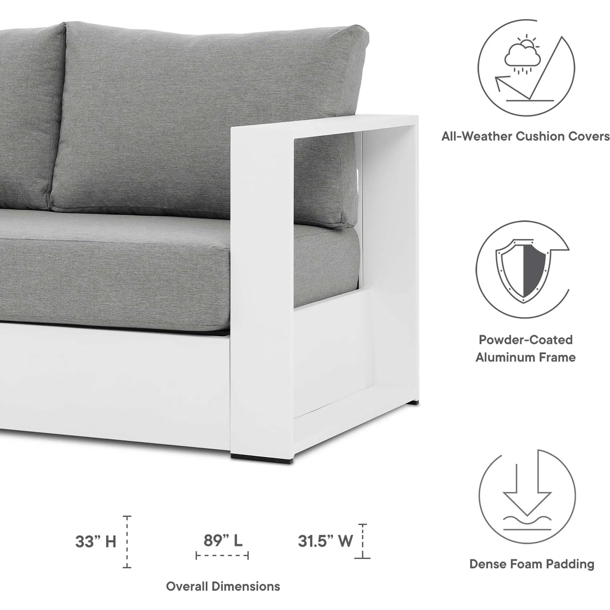 Conejos Powder-Coated Aluminum Sofa by Evans & Londeen. Made from seat cushion: foam density 30kgs, m3, seat front is covered by 20mmt spraying bonded wadding in a modern style.