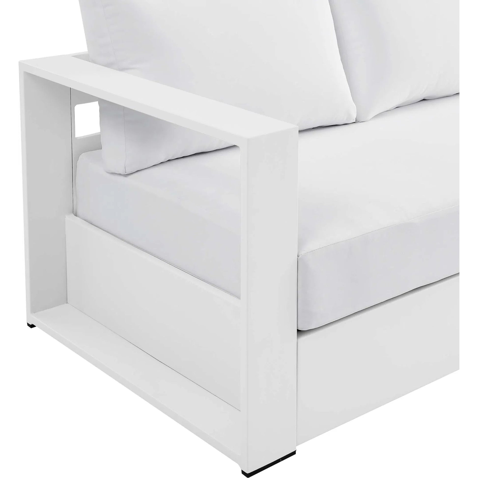 Conejos Powder-Coated Aluminum Sofa by Evans & Londeen. Made from seat cushion: foam density 30kgs, m3, seat front is covered by 20mmt spraying bonded wadding in a modern style.