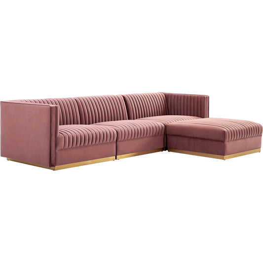 Pendleton Channel 4-Piece Modular Sectional Sofa by Evans & Londeen. Made from solid wood, zigzag spring, 100% polyester, #201 stainless steel base, plastic foot pads, plywood, solid wood frame in a modern style.