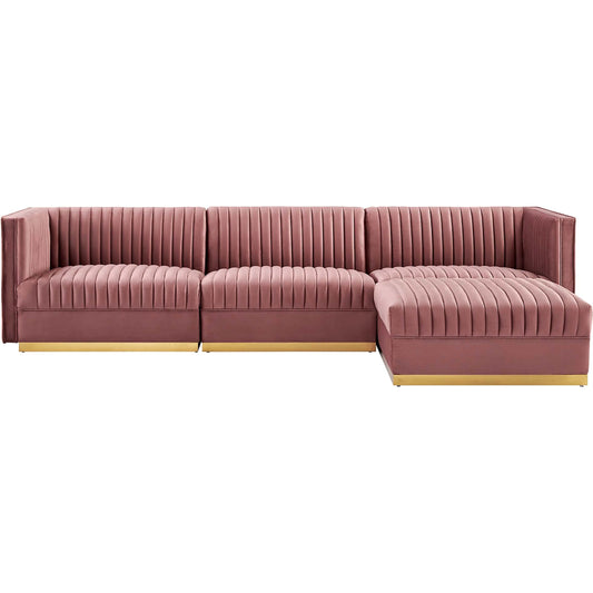 Pendleton Channel 4-Piece Modular Sectional Sofa by Evans & Londeen. Made from solid wood, zigzag spring, 100% polyester, #201 stainless steel base, plastic foot pads, plywood, solid wood frame in a modern style.