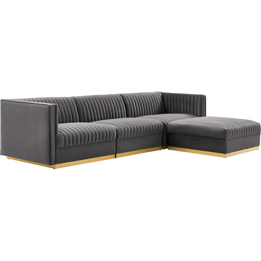 Pendleton Channel 4-Piece Modular Sectional Sofa by Evans & Londeen. Made from solid wood, zigzag spring, 100% polyester, #201 stainless steel base, plastic foot pads, plywood, solid wood frame in a modern style.