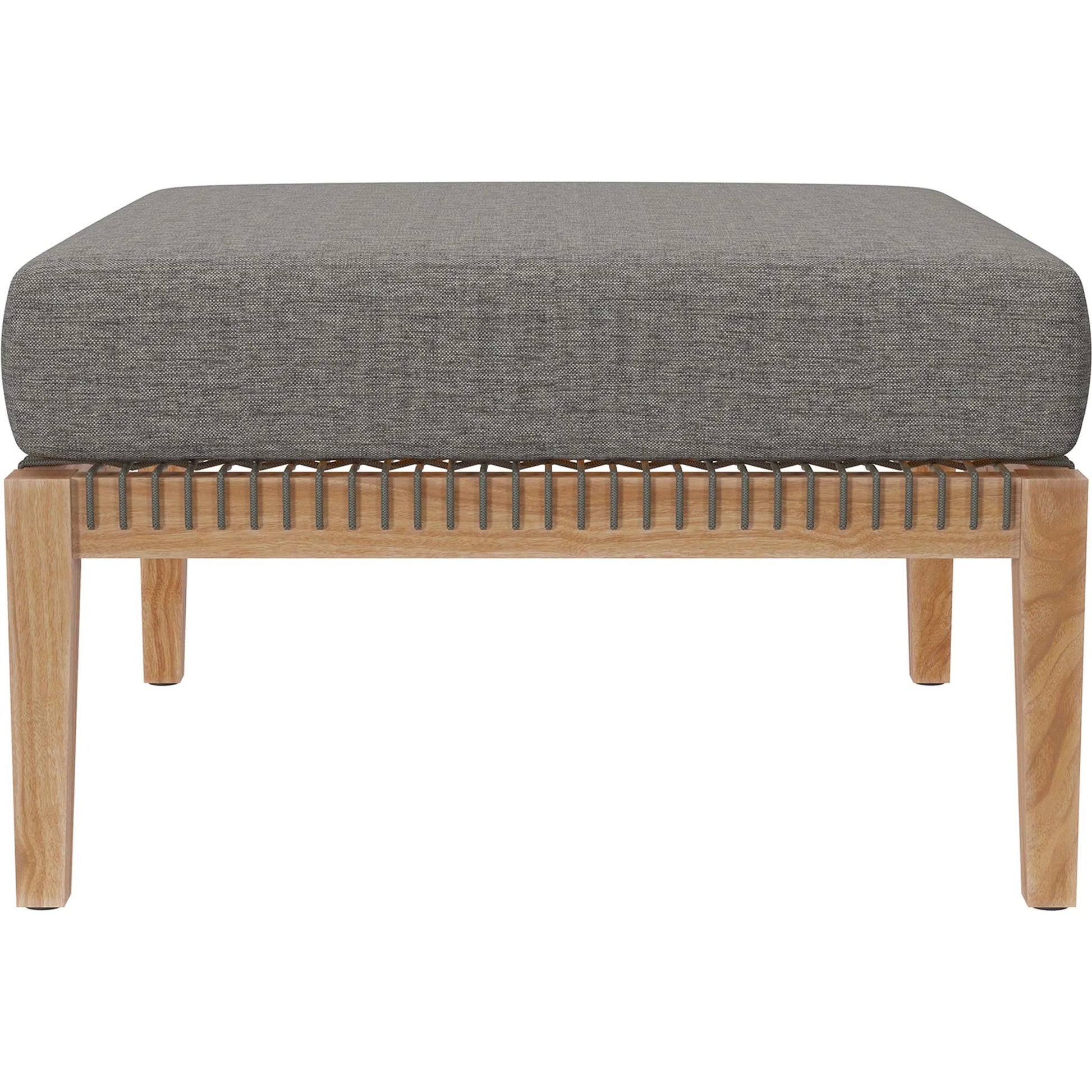 Cooper Teak Wood Ottoman by Evans & Londeen. Made from cartenza 130 white, cartenza 181 light brown, valtos 121 navy, quick dry foam, tack glides leg, weight capacity: 226kgs. in a modern style.